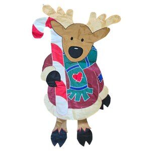 Reindeer Christmas Yard Flag Double-Sided Holiday Decor Candy Cane Scarf Cute &